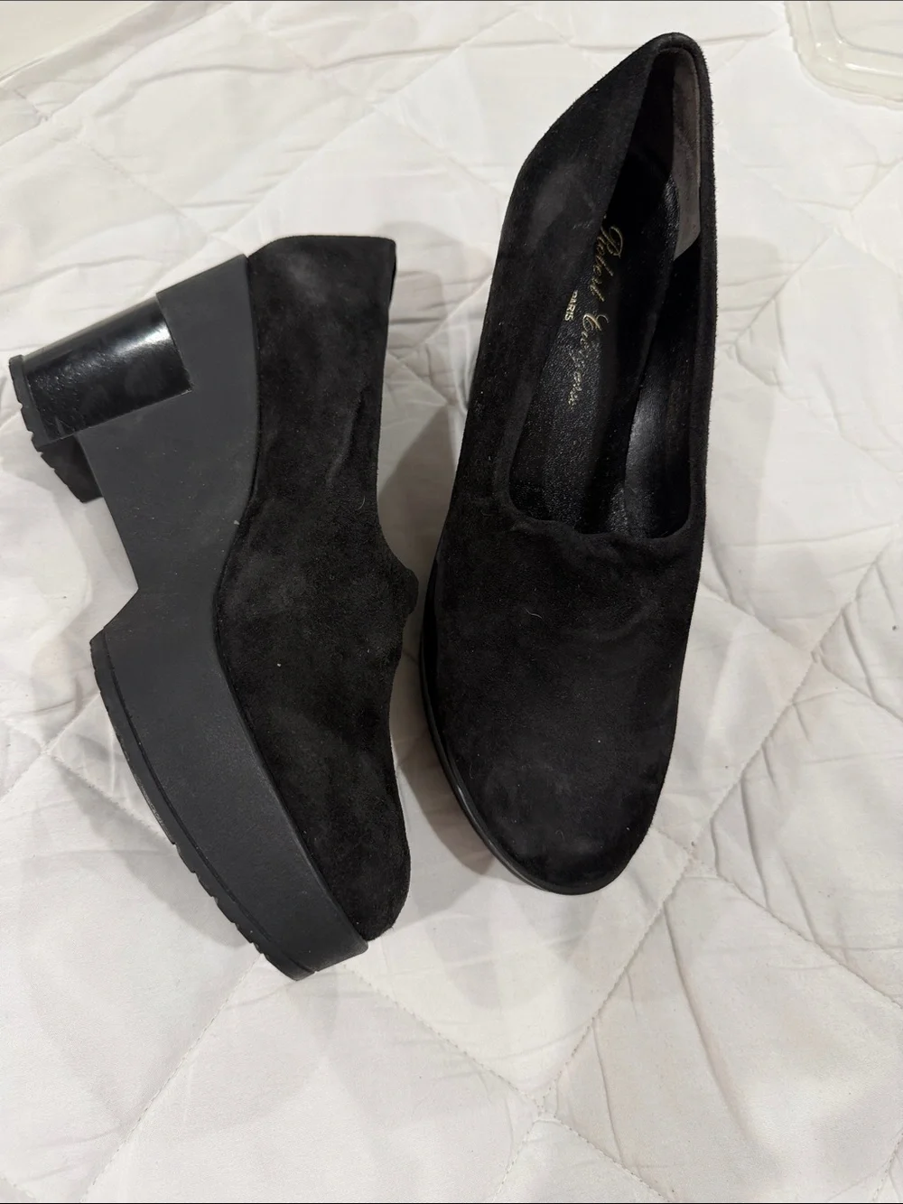 Barneys New York Black Suede Platform Loafers